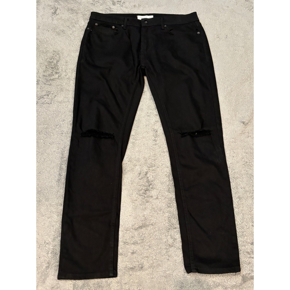 Topman Mens Stretch Skinny Distressed Knee Jeans Black W34 L30 RN125149